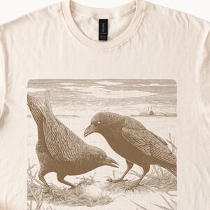 Birds in Starlight Graphic Tee Engraving Style Nature Art